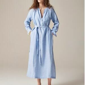 J.Crew Cabana Linen Tie Waist Dress French Blue Size XS NWT